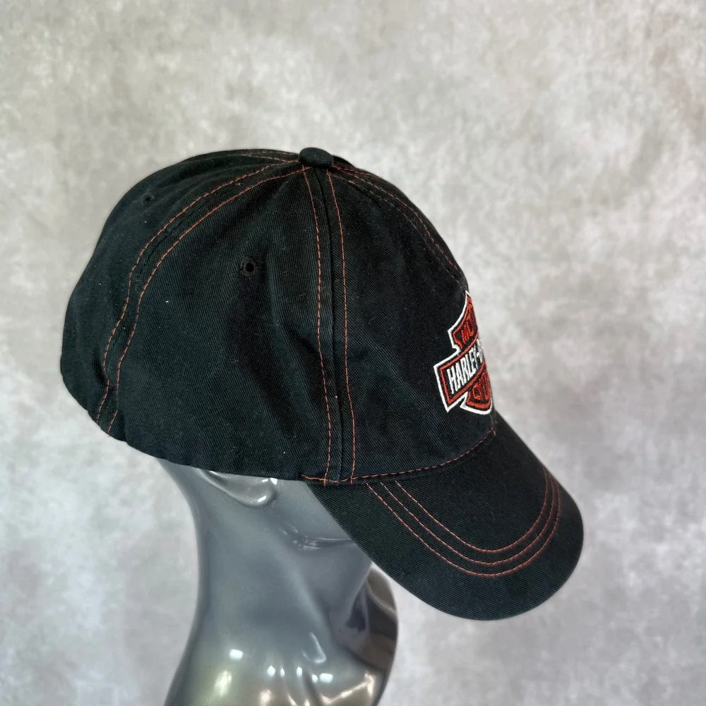 Harley-Davidson Baseball Cap Men XL Black Orange Contrast Stitch Fitted Biker